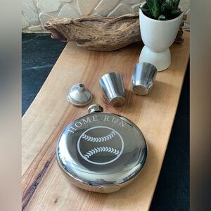 PALM CITY PRODUCTS | 4 Piece Set | Baseball Themed Silver Metal Flask